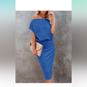 Women's Dress Off The Shoulder Short Amazon Ribbed Casual Party Bodycon Midi